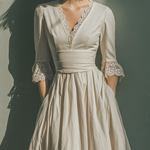 Women's Beige Cotton Blend A-line Midi Dress