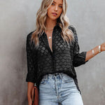 Nadorine Long Sleeve Button Up Shirt Summer Sheer Tulle Top for Women Casual Loose Business Casual 2026 | Under