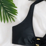 Halter Neck Bikini Sets Swimsuit Color High Waist Thong Swimwear