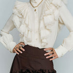 Romantic High-Neck Ivory Victorian Ruffle Lace Blouse