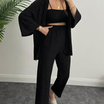 Two-Piece Set Long Sleeve Shirt Solid Color Pleated Elastic Waist Long Pants