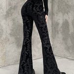 Nadorine Dark Black Vintage Wide Leg Velvet Flare