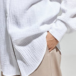 Nadorine Solid Color Long Sleeve Cotton Crepe Shirt for Women Casual Work Office Loose Fit 2026 | Under