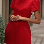 Sweet Moment Slit Short Sleeve Backless Removable Satin Bow Mini Dress