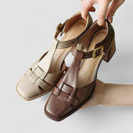 Sara | T-Strap Block Heels for Orthopedic Support