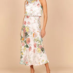 Sleeveless Halter Neck Printed Satin Dress