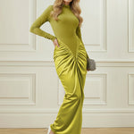 Bodycon Irregularity Pleated Split-Back Split-Joint Half Turtleneck Maxi Dresses