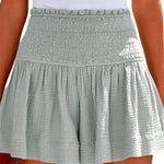 Elastic Smocked Waist Wide Leg Solid Shorts