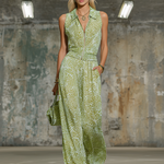 Retro Elegant Leopard Print Lapel Sleeveless Chiffon Top And Wide-leg Pants Set