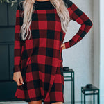 Plaid Splicing Long Sleeve Mini Dress