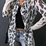 White Leopard Print Casual Open Front Cardigan