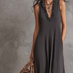 Vintage Ruffled Collar Flare Hem Knitted Maxi Dress