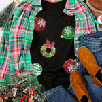 Nadorine Black Sequined Christmas Graphic Pullover Sweatshirt