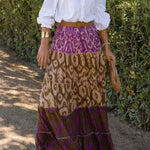Resort Style Unique Print Elastic Waist Loose Stitching Maxi Skirt