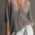 Elegant and Stylish Grey Mesh-Knit T-Shirt