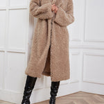 Faux Fur Long Grain Fleece Wool Cardigan Coat
