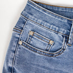 Stretch Embroidered Print Denim Wide Leg Trousers