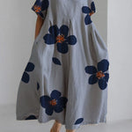 Women's spring and summer casual loose round neck floral skirt dress