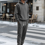 KZZ Two-piece men's solid color hooded sweatshirt and drawstring pants set