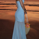 Margovil Strapless Mesh Splice Bodycon Maxi Dress