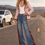 Casual Retro Faded Red And Blue Workwear Jeans