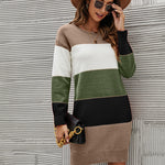 Nadorine Women's Color Block Round Neck Knitted Dress