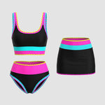 Color Contrast Patchwork Nylon Sporty 3 Piece Bikini Sets