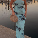 Margovil Strapless Tube Floral Print Bodycon Maxi Dress
