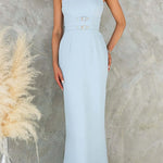 Halter Sleeveless Back Slit Waisted Maxi Dress