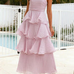 Margovil Strapless Empire Waist Ruffle Layered Maxi Dress