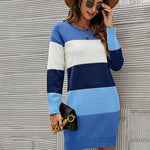 Nadorine Women's Color Block Round Neck Knitted Dress