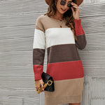 Nadorine Women's Color Block Round Neck Knitted Dress
