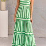 Margovil Spaghetti Strap Tiered Color Block Striped Maxi Dress