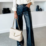 Margovil Pocketed Straight Wide Leg Faux Leather Pants