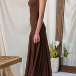 Mockneck Cap Sleeves Ruched Mesh Maxi Dress