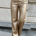 Faux Leather Straight Leg Pocketed Pants