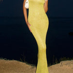 Margovil Round Neck Sleeveless Bodycon Glitter Maxi Party Dress