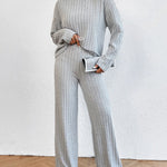 Women's Two Pieces Sets Ribbed Knit Turtleneck Long-Sleeve Top & Pants Set