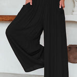 Margovil Smocked Elastic Waist Pleated Wide Leg Pants