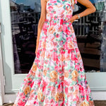 Queen Of Roses Tie Shoulder Ruffle Swing Maxi Dress
