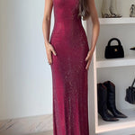 Sparkling Hotfix Sleeveless Bodycon Maxi Dress