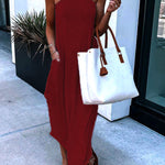 Off-Shoulder Casual Comfort Halter Neck Long Pocket Dress