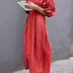 Half Sleeves Loose Solid Color Round-neck Maxi Dresses