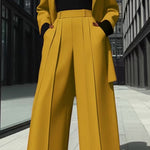 High Waisted Wide Leg Solid Color Split-Joint Pants Trousers