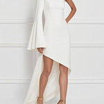 High-Low Long Sleeves Asymmetric Solid Color One-Shoulder Maxi Dresses