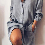Solid Color Loose Double Pocket Long Sleeve Long Shirt
