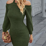 High Elastic Waist Off Shoulder Sweater Dress