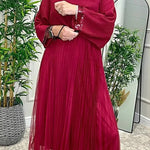 Fenna Ribbed Sequin Trim Batwing Sleeve Sweater and Pleated Tulle Stretch Tank Midi Dress Two-piece Set