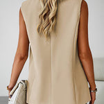 Sleeveless Buckled Slit Side Single Breasted Blazer Casual Office Wear Vest Jacket