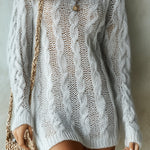 Retro Cable Knit Crew Neck Mini Dress